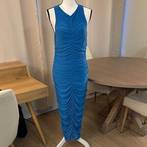 House of Harlow 1960 Ruched Blue Midi Dress